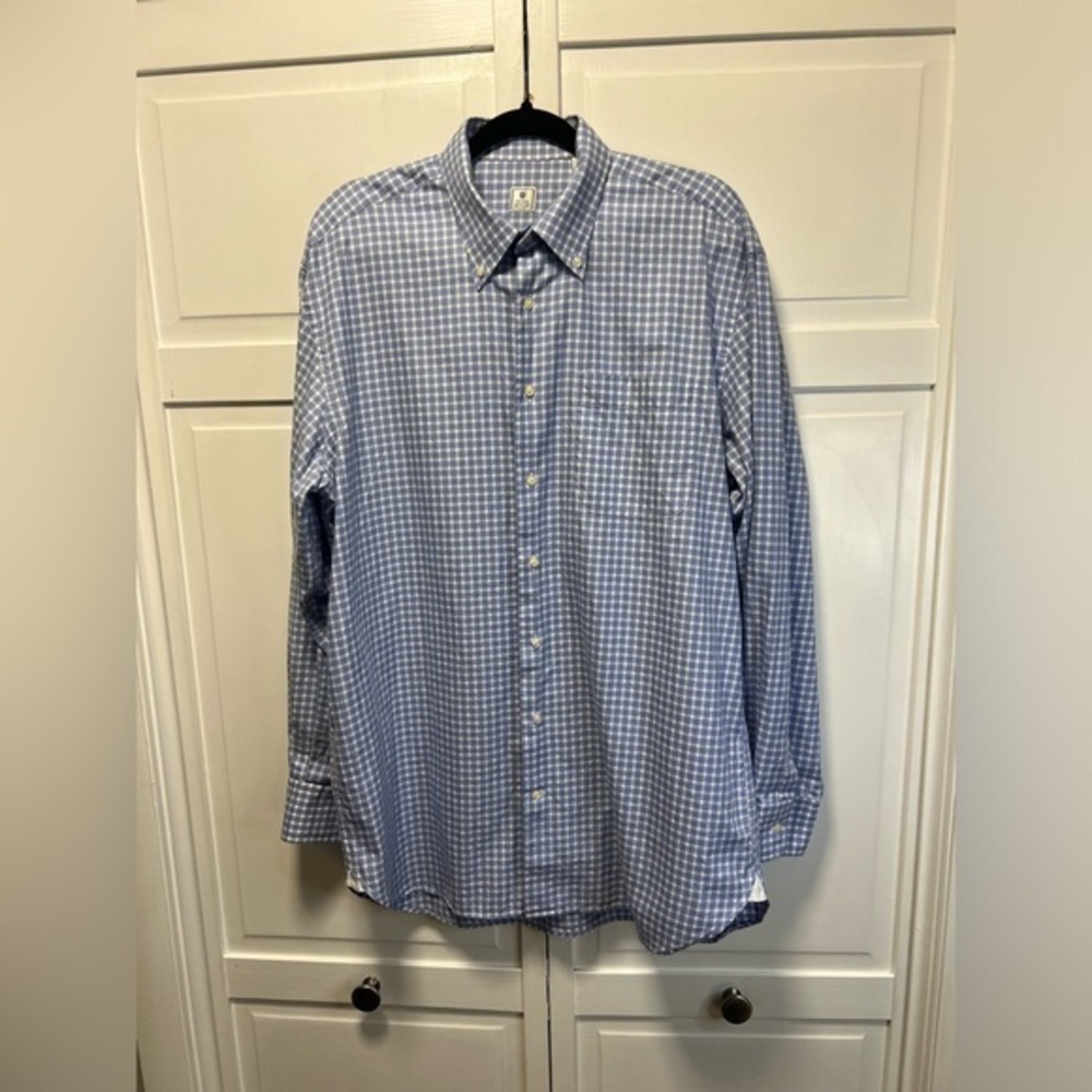 Peter Millar Long Sleeve Button Down Shirt Size Men’s Large Color Blue & White